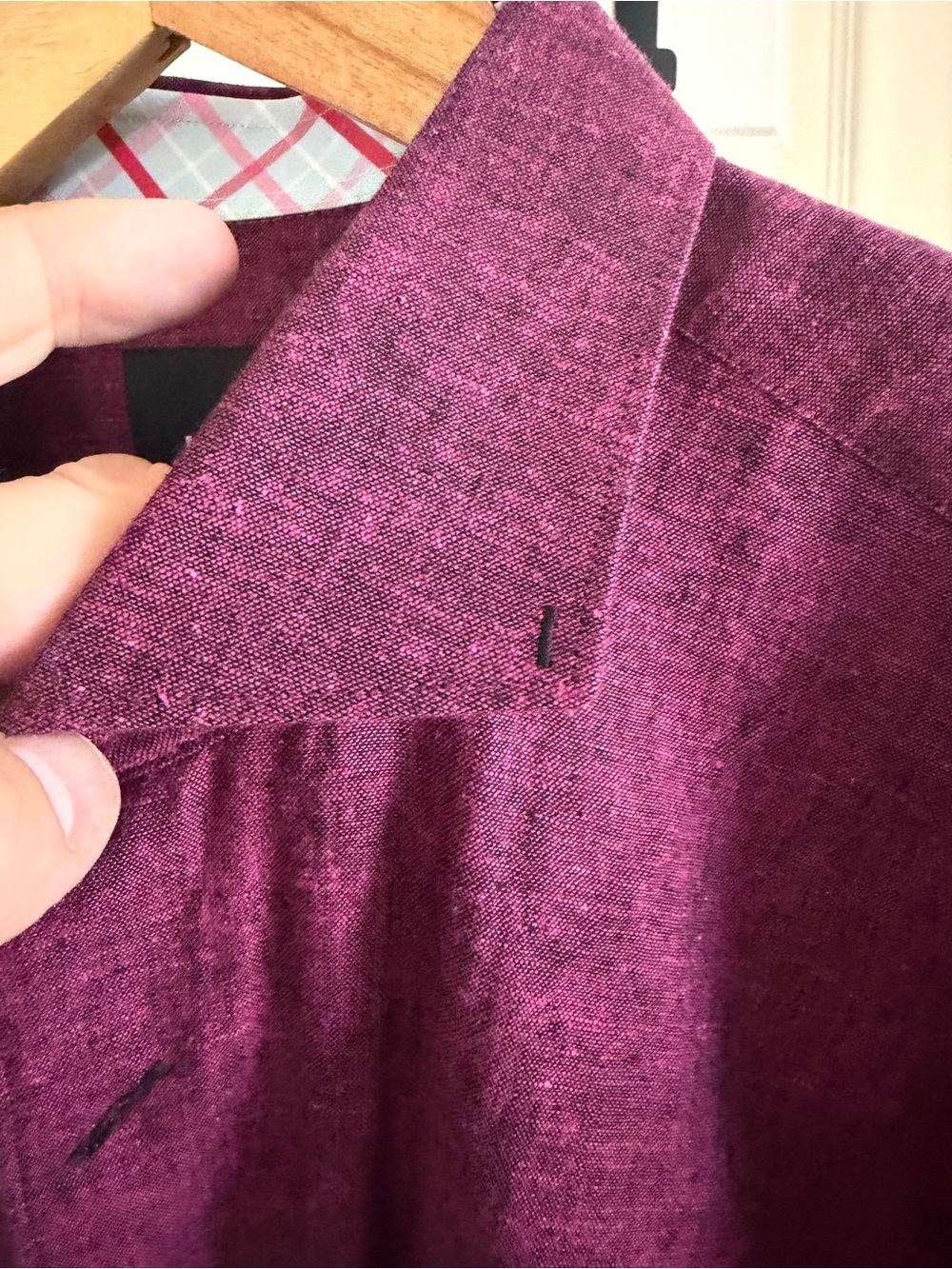 Maceoo Men's Purple Plaid Contrast Trim Linen Shirt XL - Picture 8 of 11